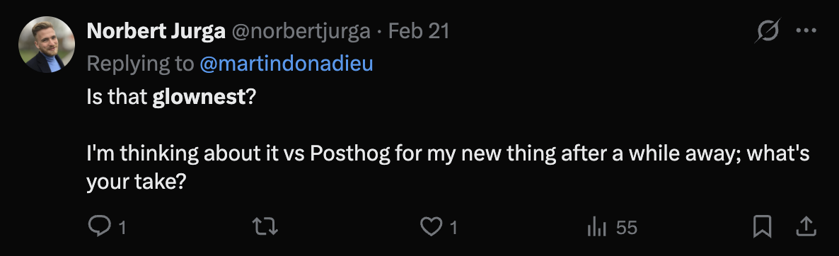 Tweet asking about Glownest